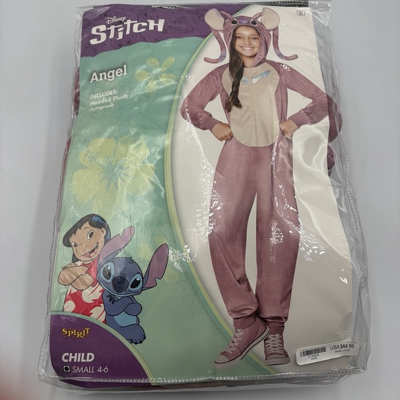 Spirit Halloween Other - Spirit Halloween Lilo & Stitch Kids Angel‎ Hooded Plush Jumpsuit Size Small 4-6